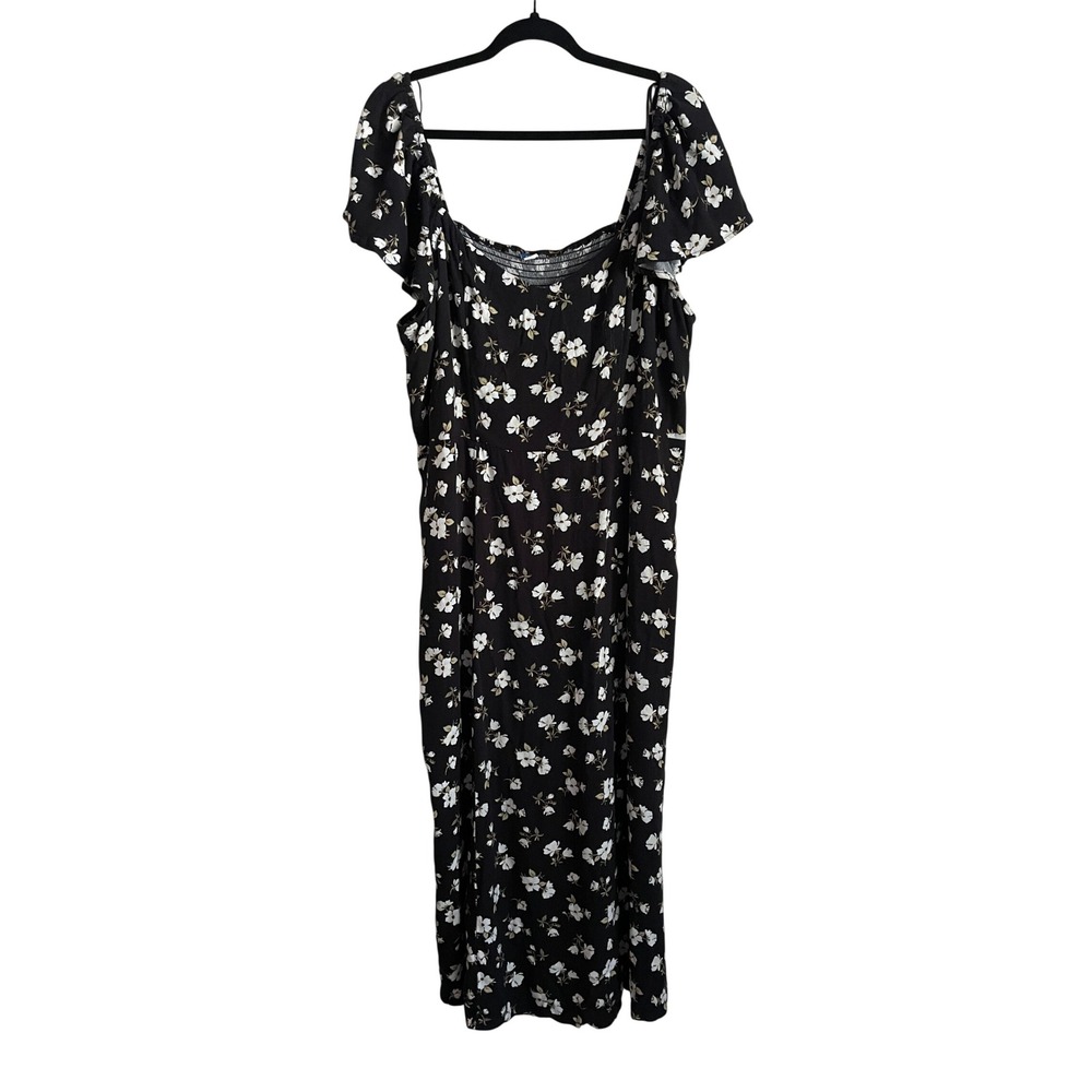Old Navy XXL Tall Black Floral Square Neck Smocked Maxi Dress Stretch Romantic